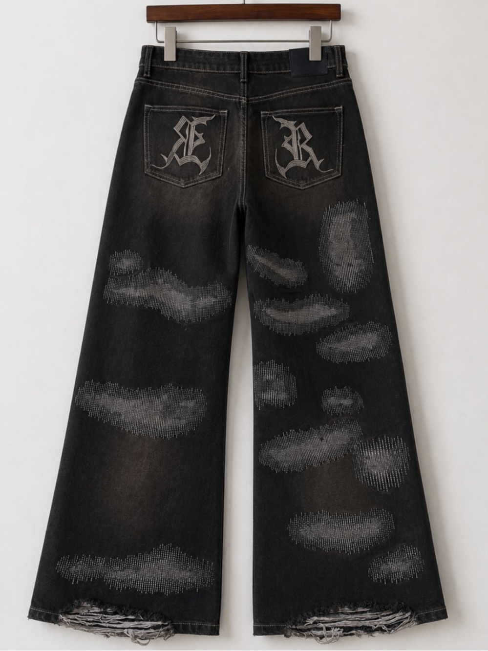 Revenge Distressed Black Denim Jeans Pants Size 36 Grunge Boro Distressed Y2K